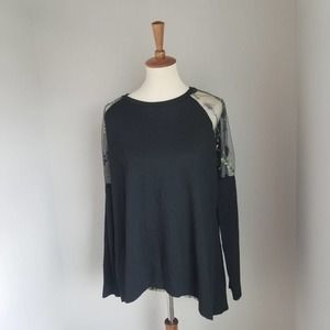 Duo Duo Floral Mesh Embroidered Top - Long Sleeve